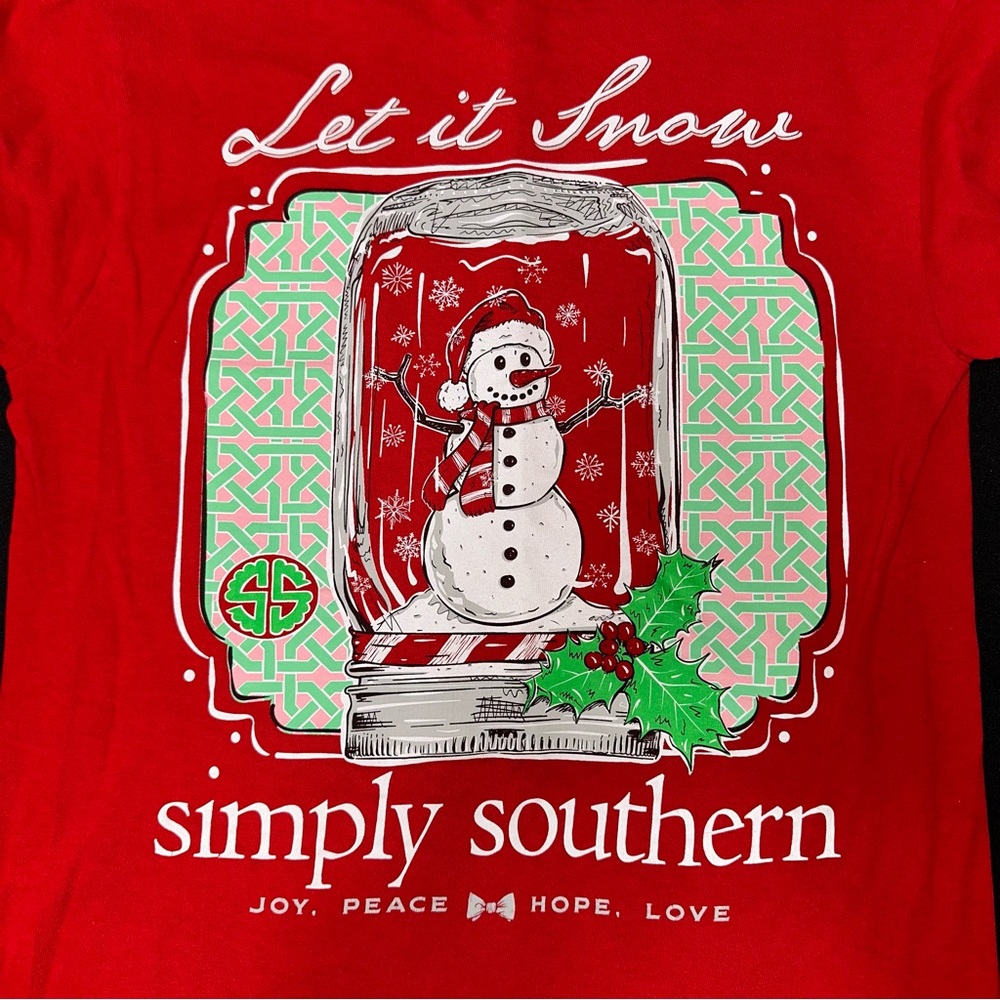 Simply Southern Christmas top Let it Snow small red holiday shirt